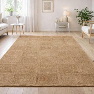 Handwoven Natural Square  Jute Rug, Boho Braided Area Rug, Custom Size Home Decor