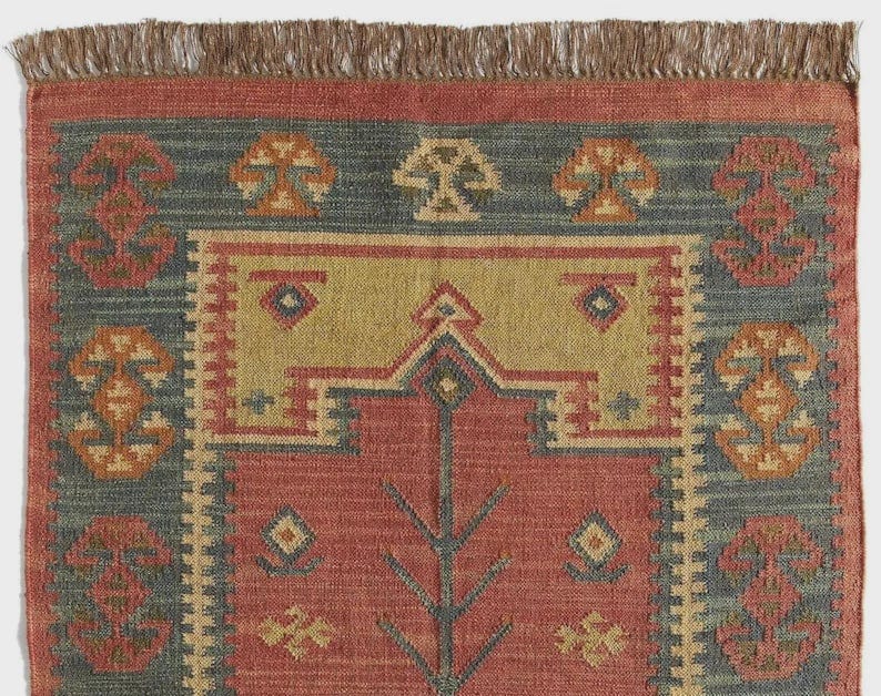 Traditional Handwoven Wool and Jute Rug Handmade Dhurrie , Indian Area ...