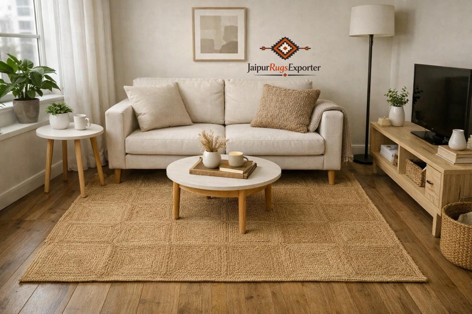 Handwoven Natural Square Jute Rug, Boho Braided Area Rug, Custom Size ...