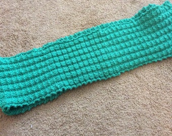 Handmade Teal Knit Infinity Scarf, Textured Circle Cowl, Cozy Winter Neck Warmer