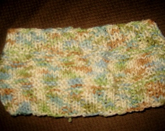 Hand Knit Cable Headband | Variegated Yarn Ear Warmer, Blue Green Cream Tan