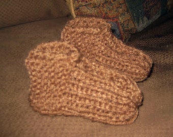 Hand Knit Baby Booties | Soft Brown Heather Infant Shoes, Cozy Newborn Gift