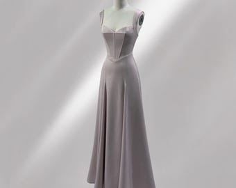 Elegant Lace-Up Back Corset Maxi Dress