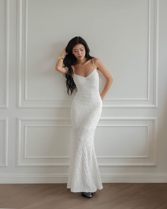 White Lace Maxi Dress - Spaghetti Strap