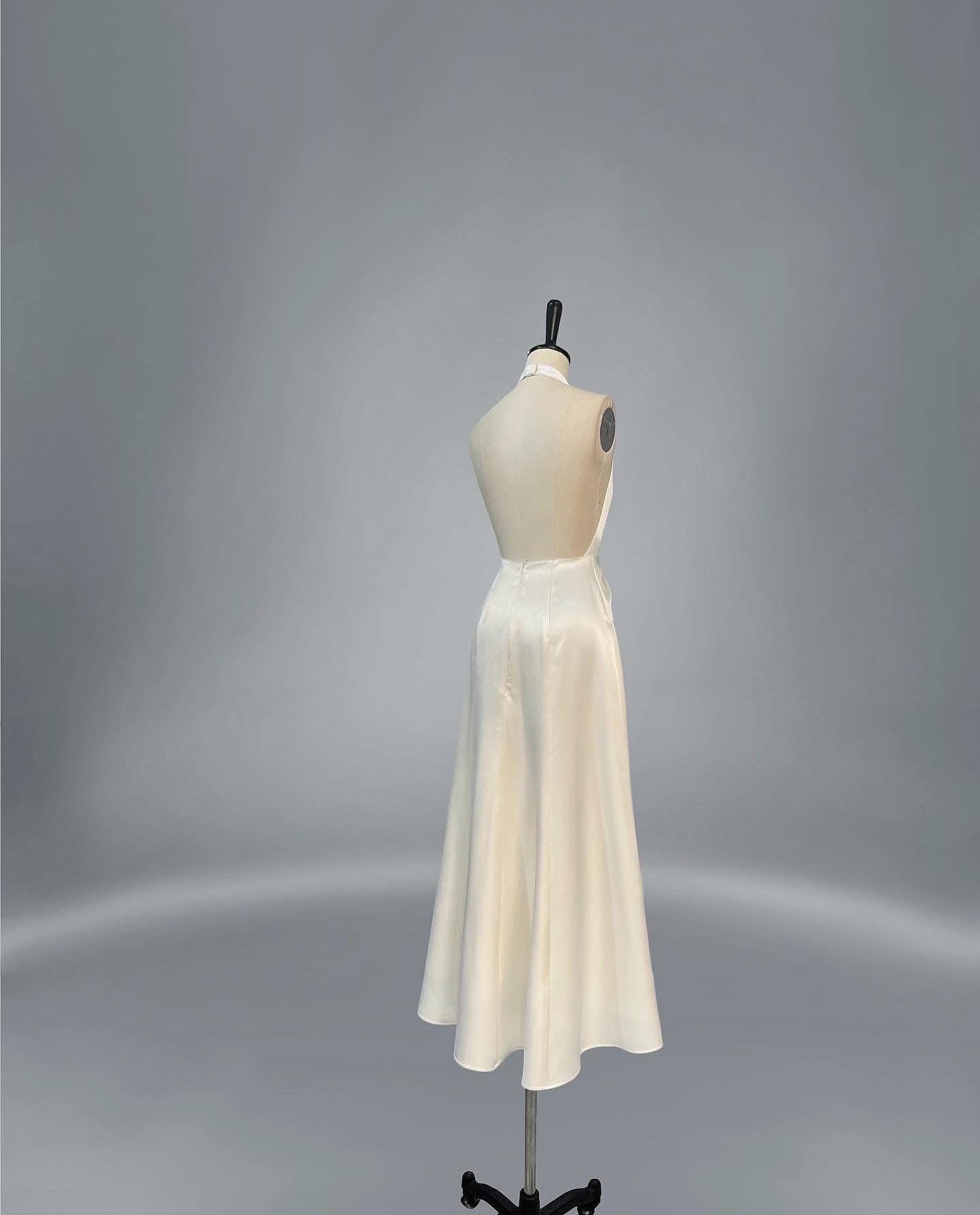 satin plunge halter dress Adriene Maxi Dress