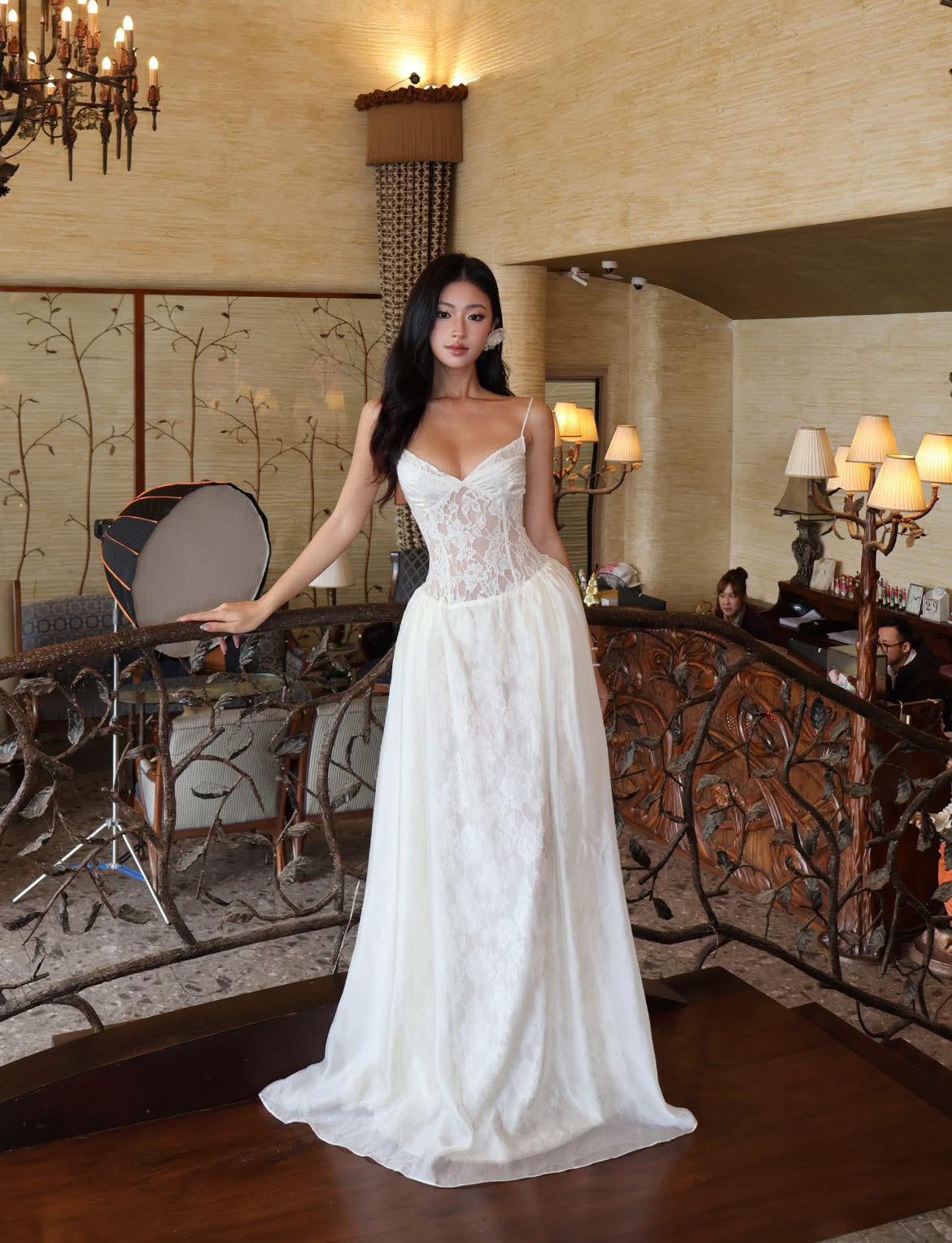chinese dress ladies Leila Satin Corset Maxi Dress / Ivory | Meshki main image 0