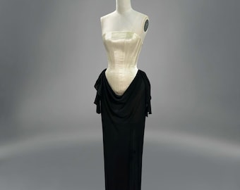 Black & Ivory Corset Maxi Dress – Elegant Minimal Evening Gown