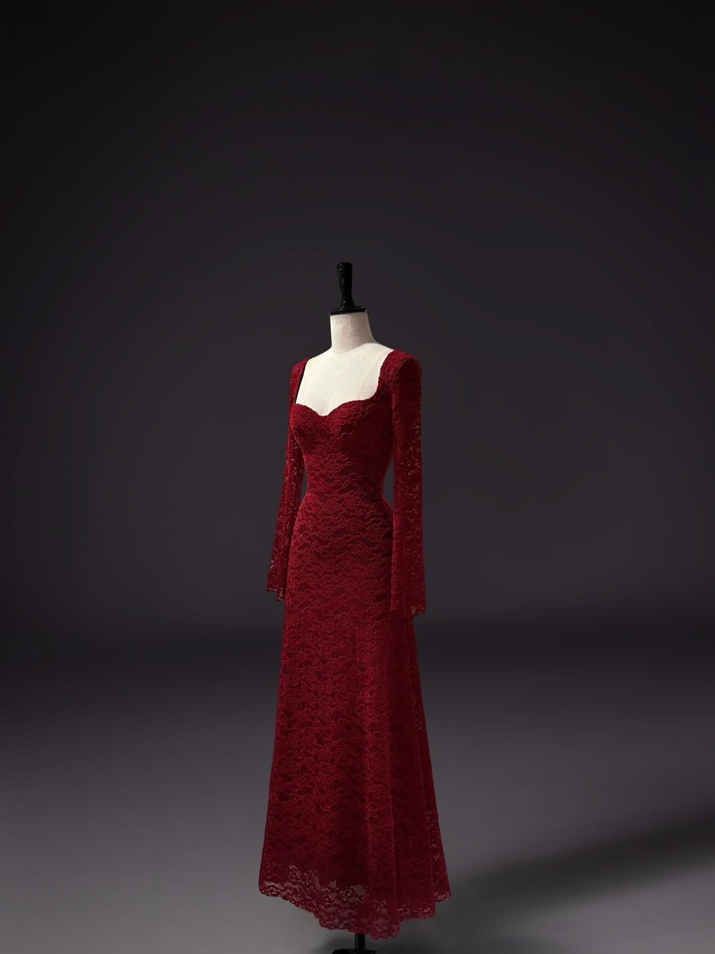 red lace long sleeve dress Dahlia Satin and Mini luxurious wedding ensemble Rose Halterneck Detail Long Sleeve