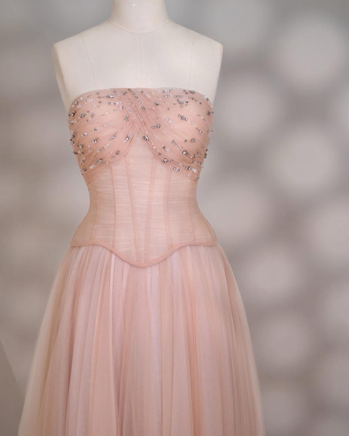 blush beaded maxi dress Corset Tulle with Lace Up Back Size:Small (94cm) / Regular stitched embellishment creates a cf-size-us-18 DVIDS - Images -