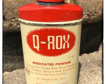 Vintage tin medicated powder can Q-Rox