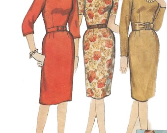 1960s Slim Dress Retro V Neck Sheath With Fitted Waist Madmen Style Simplicity 4566