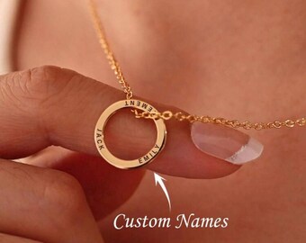 Collar con nombre circular personalizado, collar con anillo grabado personalizado, colgante con nombre en oro o plata, regalo significativo para ella