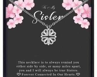 Collar para mi hermana, regalo de hermana, collar de trébol de cuatro corazones, regalo para hermana a distancia, joyería sentimental para hermana