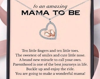 Mama To Be Necklace, Pregnancy Gift for Expecting Mom, Baby Feet Heart Necklace, Mom To Be Jewelry, Baby Shower Gift for Her