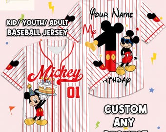 Personalized Mickey Birthday Baseball Jersey, Custom Disney Birthday Party Shirt