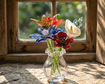 Trendy Handmade Glass Birth Month Flower, Family Birth Glass Flower Bouquet, Birth Flower Gift, Personalized Gifts, Mother's Day Gift