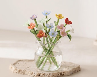 Mini-Glasblumenstrauß, mundgeblasenes Frühlingsblumengeschenk, personalisierte Blumendekoration als Erinnerungsstück, Muttertagsgeschenk, kristallklare Blumenkunst