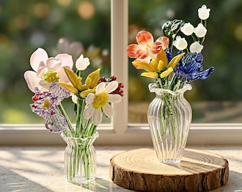 Familie Geburt Blumenstrauß, handgemachte Glas Geburt Monat Blume, Geburt Blumengeschenk, Glas Blumenstrauß, Geschenk für sie, Mini Glasblume