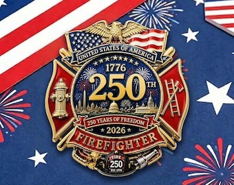 1776-2026 Patriotic Firefighter Souvenir Pin, American Fire Service 250th Anniversary 2D Acrylic Lapel Pin for Firefighters