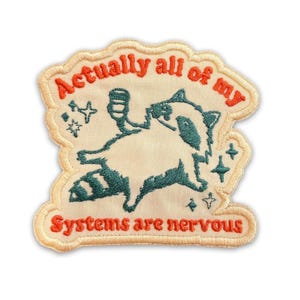 Funny Raccoon Meme Animal Cute, Iron On-Sew On Embroidery Patches For Backpack Hat Dog Harness Gifts Mom Dad