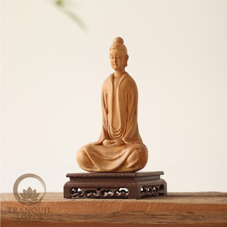 Solid Wood Display Stand, Carved Oriental Pedestal Riser for Buddha Statue, Bonsai Base, Crystal Holder, Dark Sindora Wood Altar Decor image 15