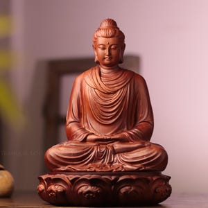 Shakyamuni Buddha Statue Padauk Wood - Meditating Dhyana Mudra, Zen Altar Meditation Gift