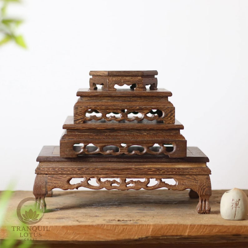 A versatile collection of wood display stands for meditation rooms, creating a sanctuary of stillness with solid wood craftsmanship.