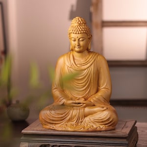 Scented Cypress Buddha Statue for Meditation, Hand Carved Sakyamuni Home Sanctuary