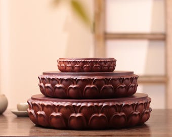 Hand Carved Lotus Pedestal for Buddha Statue | Solid Padauk Wood Altar Stand for Meditation