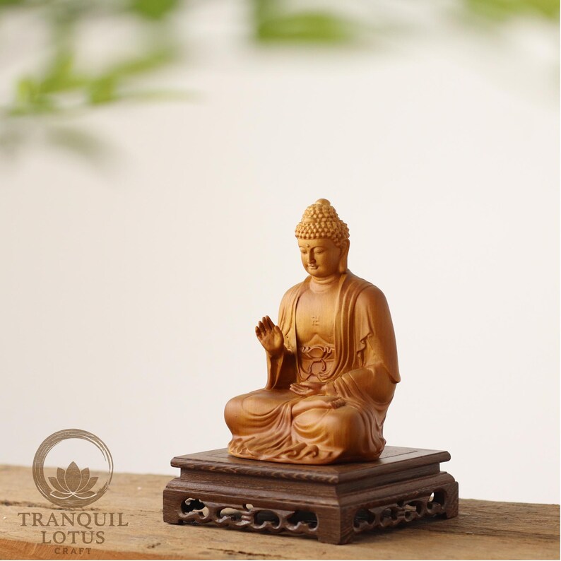 Small oriental wood riser for mini Buddha statues, crafted from solid Padauk wood with heirloom quality to last for generations