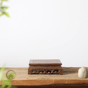 Solid wood square pedestal riser, available in 6.3 and 7.9 inch styles, handcrafted for incense burners, vases, or deity figures