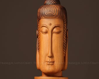 Hand Carved Padauk Buddha Face - Serene Zen Sanctuary and Meditation Decor