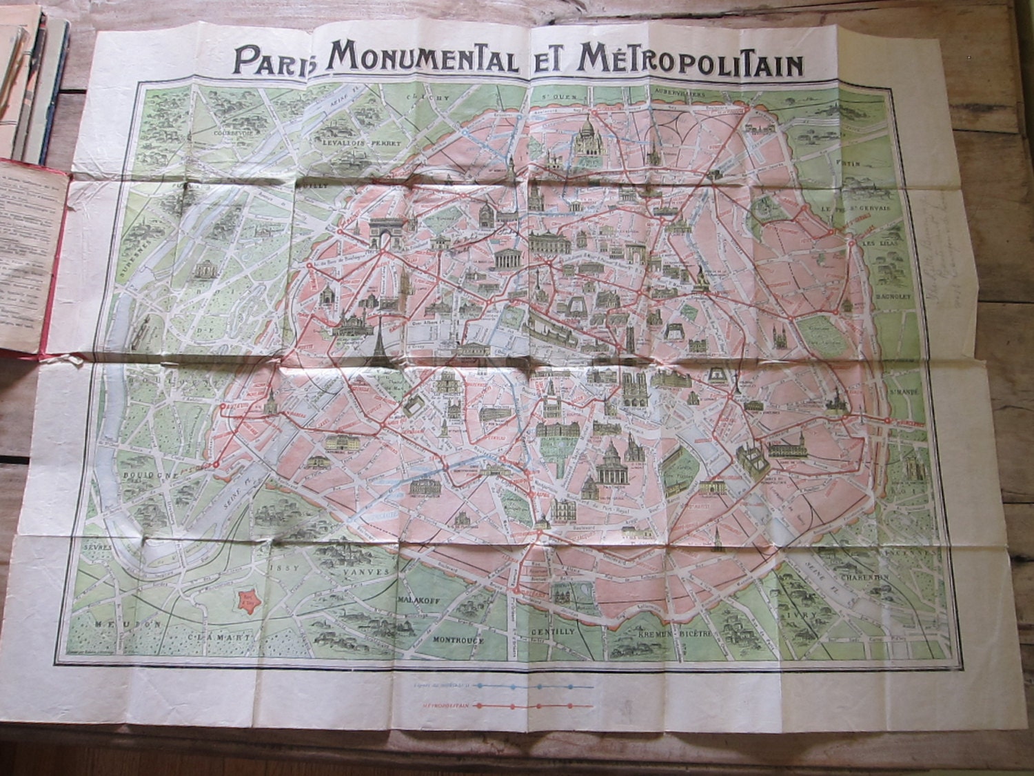 Vintage 1920s Paris Monumental Metropolitan Map Art Nouveau Etsy