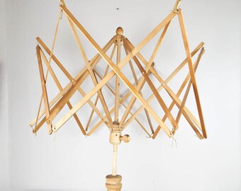 Antique Victorian Wooden Table Top Umbrella Swift Yarn Winder, Large 31 inch Tall Primitive Home Decoration Ideas, Housewarming Gift Present