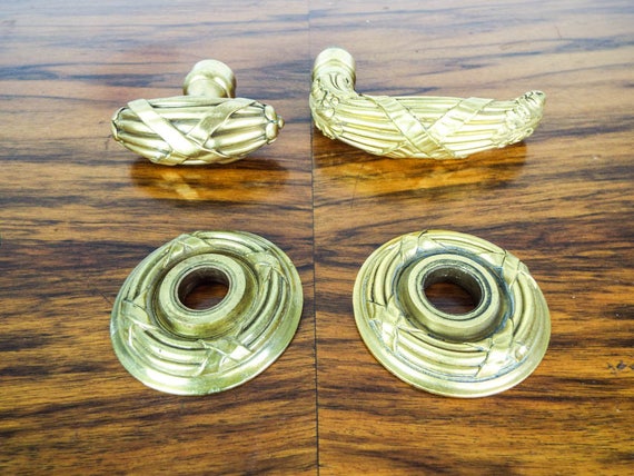 Vintage Louis Xvi Style Pattern Brass Door Knobs Strike Etsy