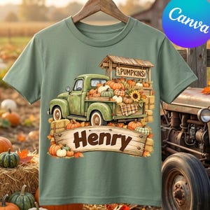 Personalized Fall Tractor PNG, Pumpkin Patch Truck, Editable Name (Digital Download)
