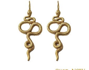 Handgemachte Messing Schlange Ohrringe, Gothic Boho Schlange Schmuck, Golden Finish