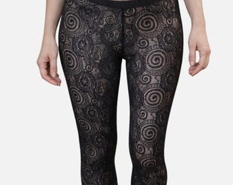 The VM Black Lace Leggings - Gothic Lace Leggings, Sheer Lace Pants, Witchy Leggings, Dark Academia Outfit, Handmade Alternative Leggings
