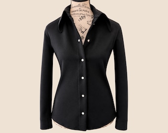 Gothic Button Up Shirt, Corporate Goth Blouse, Dark Academia Shirt, Alternative Office Top, Handmade Witch Clothing