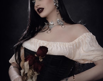 The VM Crushed Velvet Peasant Blouse - Gothic Chemise Top, Renaissance Peasant Edwardian Puff Sleeve Blouse, Witchy Layering, Corset Blouse