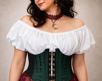 Beschnittene Bauernbluse aus Baumwolle, Renaissance Faire Top, Cottagecore Shirt, Fairycore Crop Top, Korsett Lagenbluse