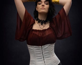 Camisa de gasa VM, blusa renacentista, blusa gótica etérea de capas de bruja, camisa de corsé, camisa de hadas estilo steampunk cottagecore