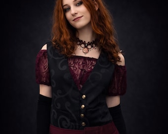 Die VM Spitze Bauernbluse, Gothic Piraten Top, Cottagecore Chemise Puffärmel Korsett Bluse, Witchy Layering Top, Renaissance Bauernhemd