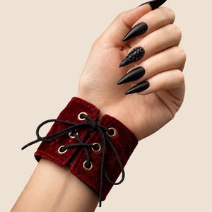 Lace Up Wrist Cuff, Gothic Wrist Cuff, Renaissance Faire Bracer, Festival Arm Cuff, Witch Accessory, Handmade Gift