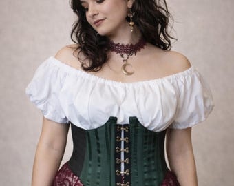 The VM Cropped Cotton Peasant Blouse, Renaissance Pirate Peasant Bishop Sleeve Cropped Blouse, Corset Top Layering Fantasy Faire Shirt