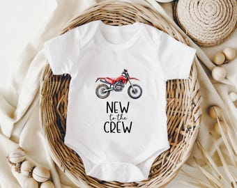 Dirtbike Baby outfit: "New to the Crew" Pregnancy Announcement, custom baby shower gift