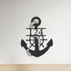 Nautical Anchor Metal Wall Art, Customizable Marine Decor with Rope & Helm, Coastal Modern Wall Hanging for Entryway or Living Room