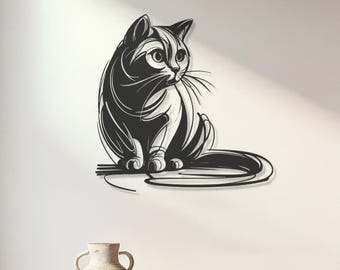 Metal Cat Wall Art, Minimalist Sitting Feline Silhouette, Modern Pet Lover Decor