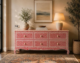 MOP Bone Inlay Console Floral Cabinet Table Chevron Dressoir – Opbergkast, Haltafel, Meubels