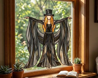 Boho Dancing Lady Suncatcher Acrylic Hanging Ornament - Mystical Gothic Woman Window Spinner